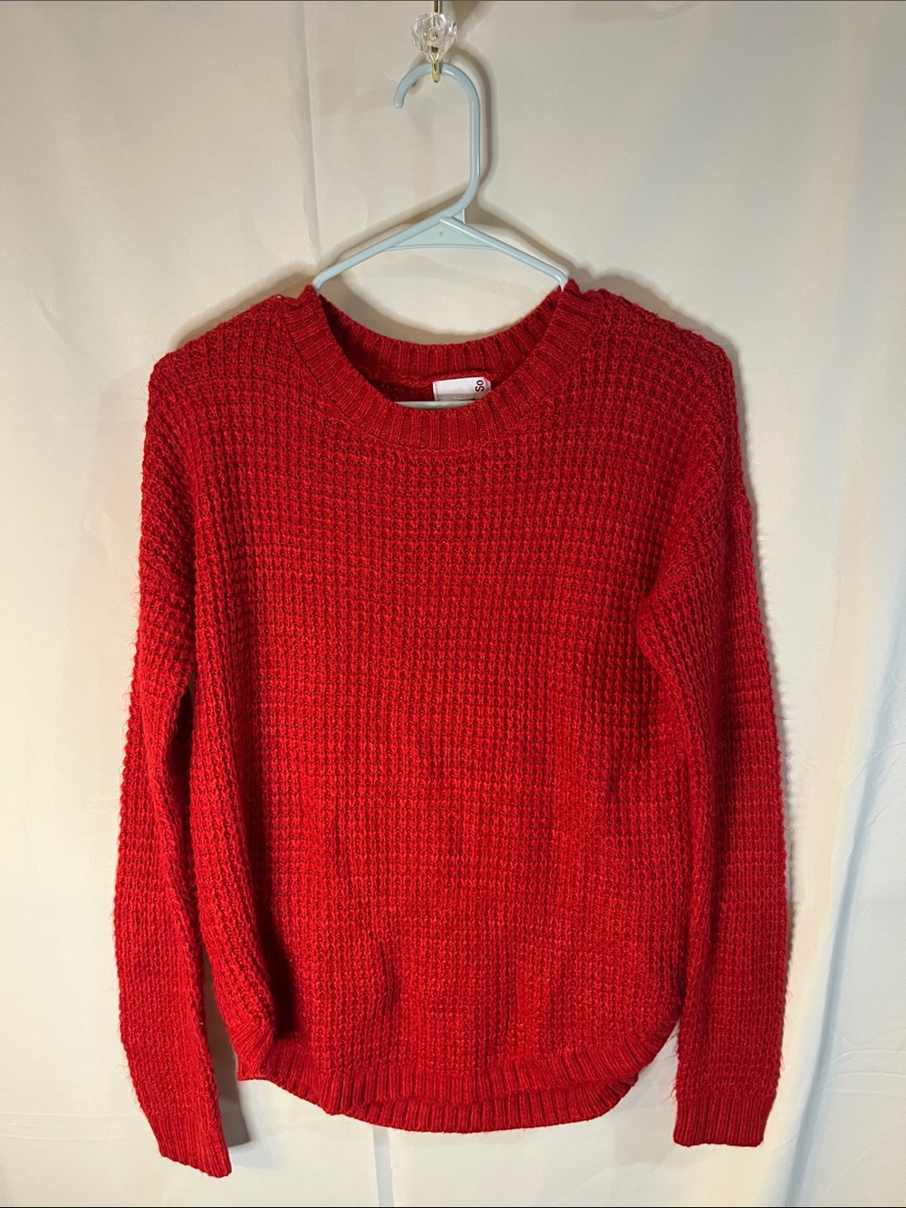 SO Bright Red Waffle Knit Crewneck Sweater